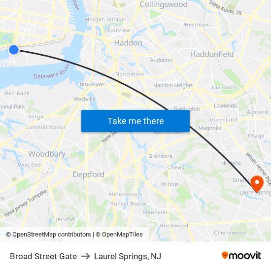 Broad Street Gate to Laurel Springs, NJ map