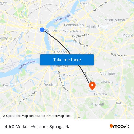 4th & Market to Laurel Springs, NJ map