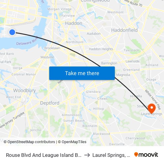 Rouse Blvd And League Island Blvd to Laurel Springs, NJ map