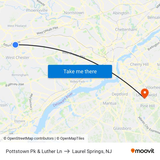 Pottstown Pk & Luther Ln to Laurel Springs, NJ map