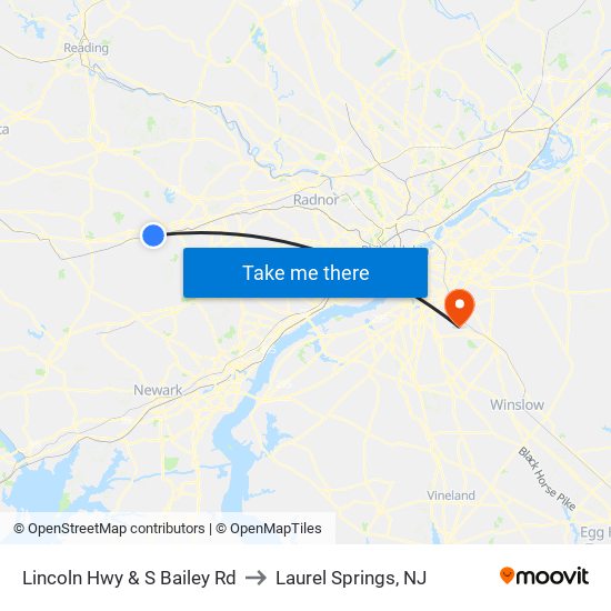 Lincoln Hwy & S Bailey Rd to Laurel Springs, NJ map