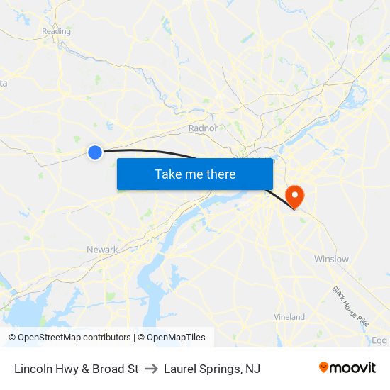 Lincoln Hwy & Broad St to Laurel Springs, NJ map