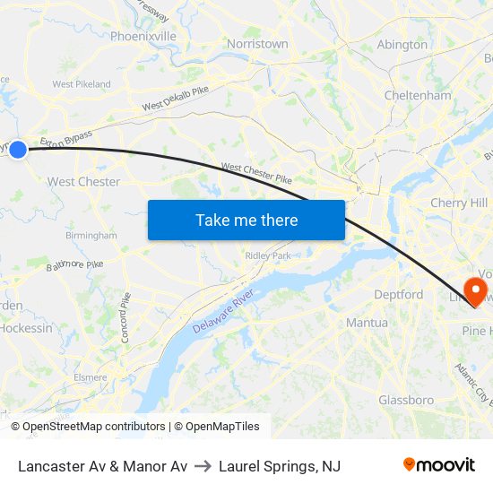 Lancaster Av & Manor Av to Laurel Springs, NJ map