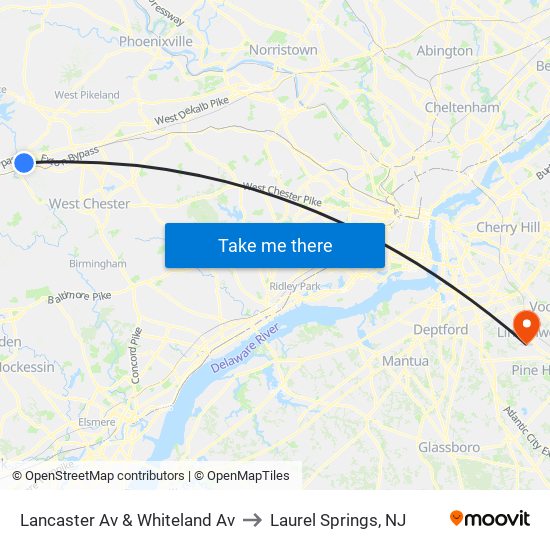 Lancaster Av & Whiteland Av to Laurel Springs, NJ map