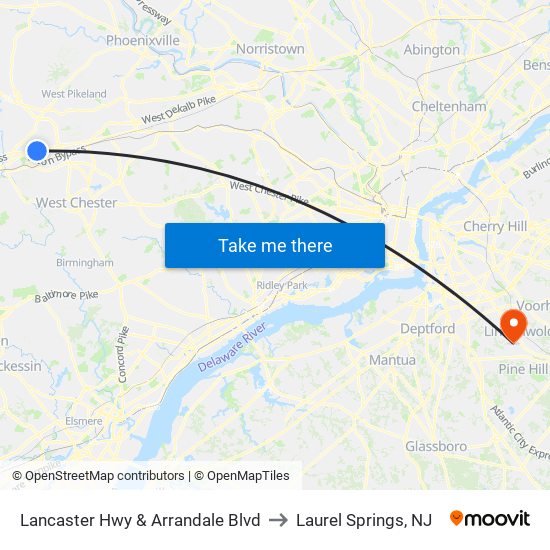 Lancaster Hwy & Arrandale Blvd to Laurel Springs, NJ map