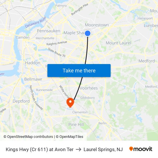 Kings Hwy (Cr 611) at Avon Ter to Laurel Springs, NJ map