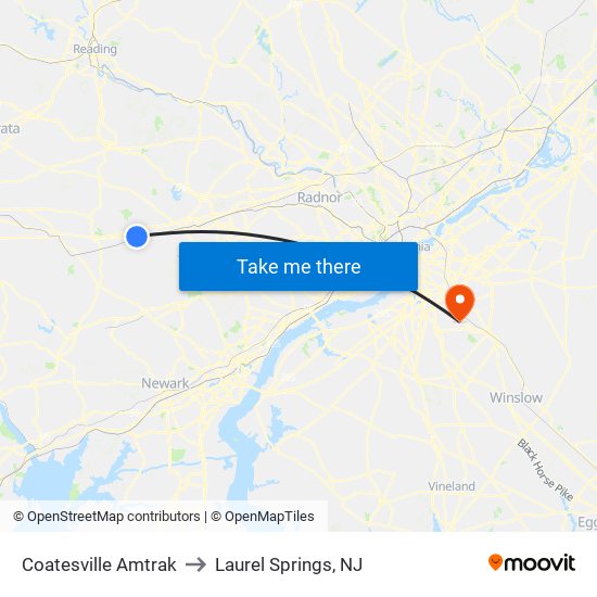 Coatesville Amtrak to Laurel Springs, NJ map