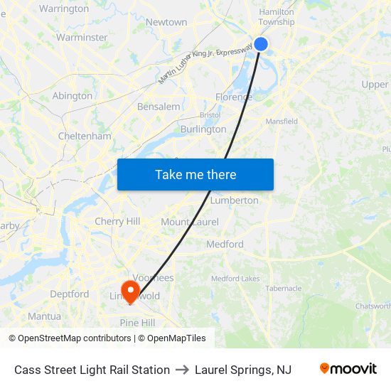 Cass Street Light Rail Station to Laurel Springs, NJ map