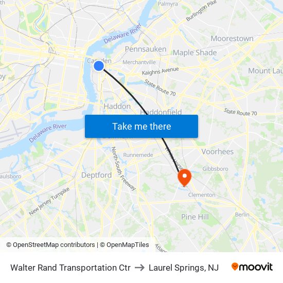 Walter Rand Transportation Ctr to Laurel Springs, NJ map