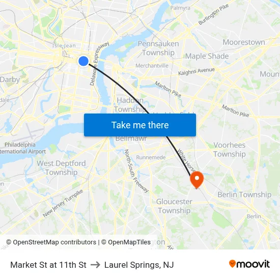 Market St at 11th St to Laurel Springs, NJ map