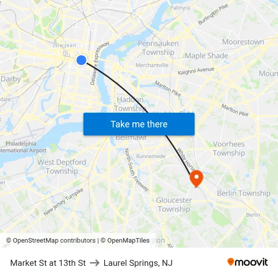 Market St at 13th St to Laurel Springs, NJ map