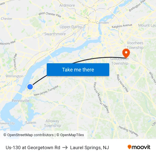 Us-130 at Georgetown Rd to Laurel Springs, NJ map