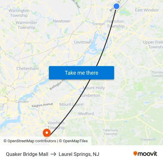 Quaker Bridge Mall to Laurel Springs, NJ map