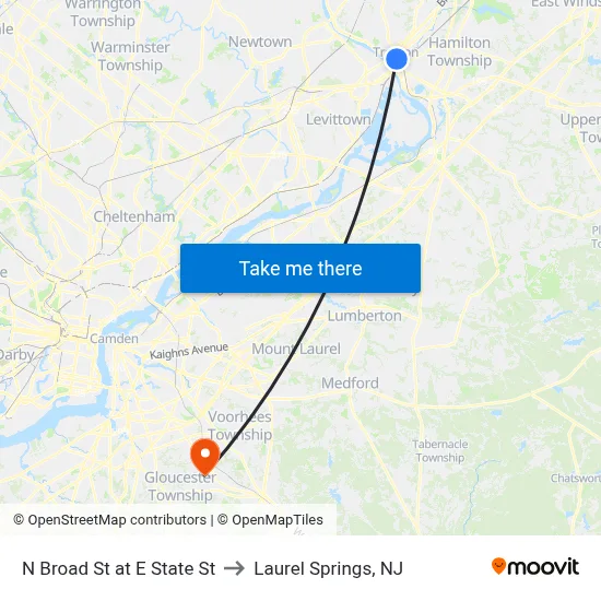 N Broad St at E State St to Laurel Springs, NJ map