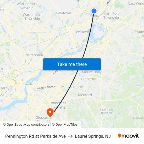 Pennington Rd at Parkside Ave to Laurel Springs, NJ map