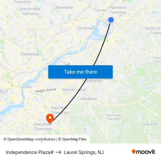 Independence Plaza# to Laurel Springs, NJ map
