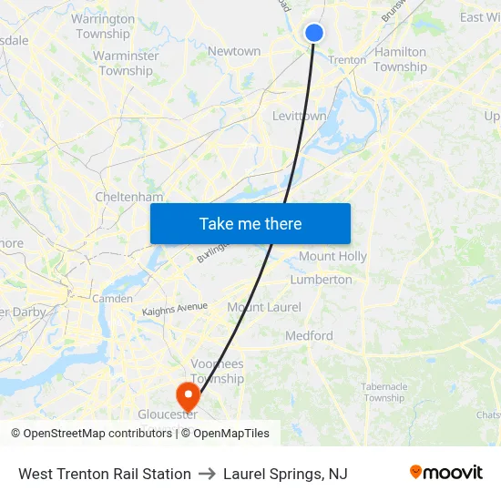 West Trenton Rail Station to Laurel Springs, NJ map