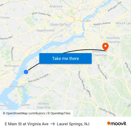 E Main St at Virginia Ave to Laurel Springs, NJ map