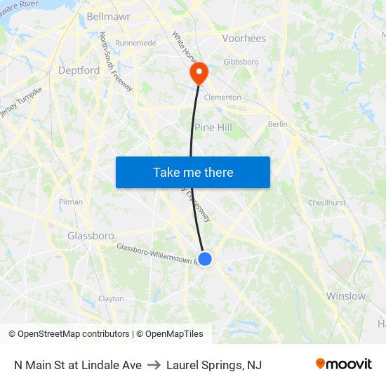 N Main St at Lindale Ave to Laurel Springs, NJ map