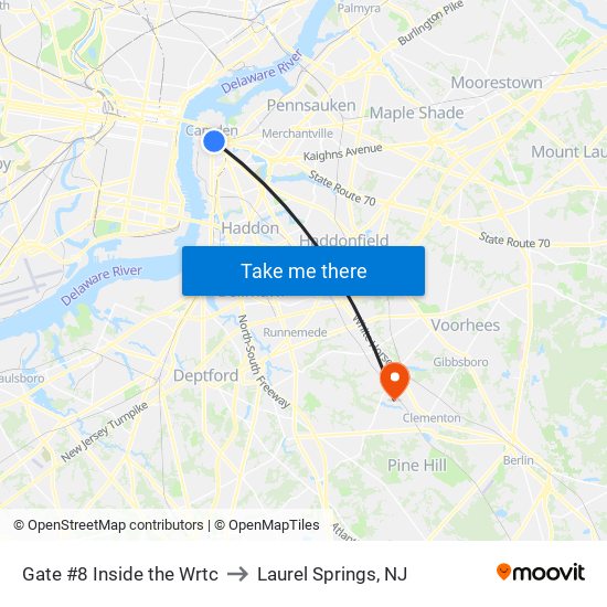 Gate #8 Inside the Wrtc to Laurel Springs, NJ map