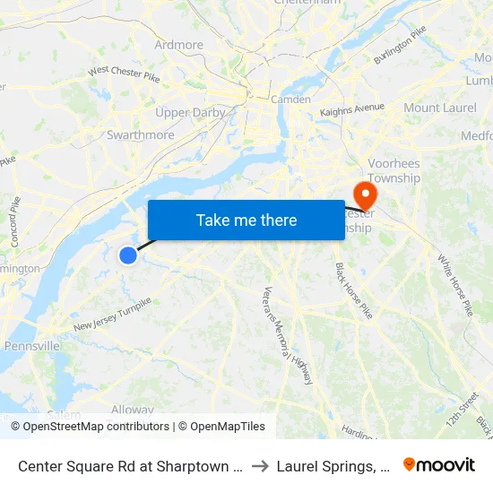Center Square Rd at Sharptown Rd to Laurel Springs, NJ map
