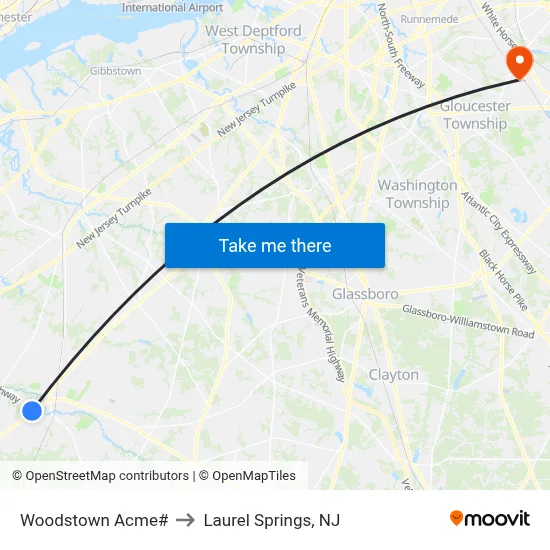 Woodstown Acme# to Laurel Springs, NJ map