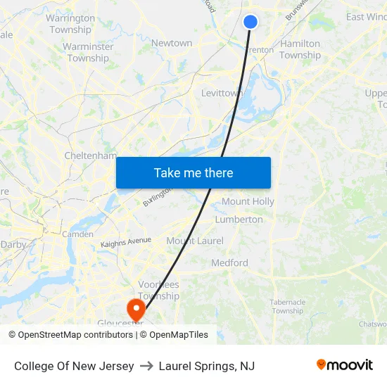College Of New Jersey to Laurel Springs, NJ map