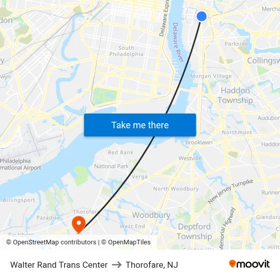 Walter Rand Trans Center to Thorofare, NJ map