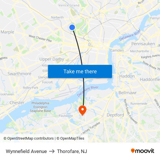 Wynnefield Avenue to Thorofare, NJ map