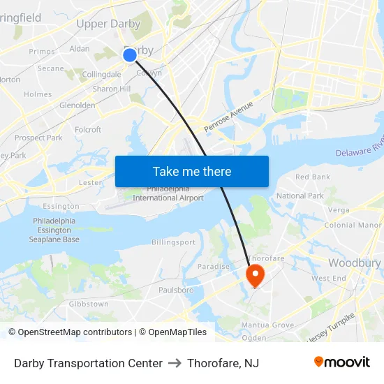 Darby Transportation Center to Thorofare, NJ map