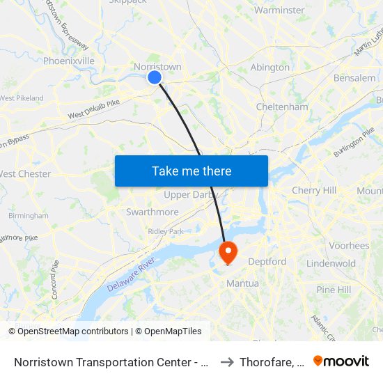 Norristown Transportation Center - Nhsl to Thorofare, NJ map