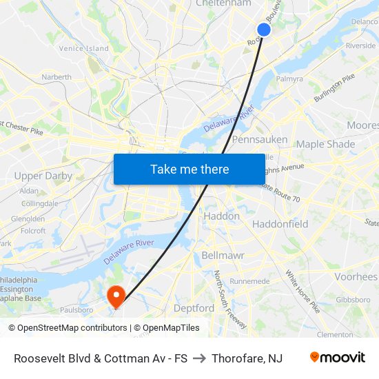 Roosevelt Blvd & Cottman Av - FS to Thorofare, NJ map