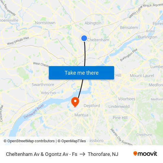 Cheltenham Av & Ogontz Av - Fs to Thorofare, NJ map