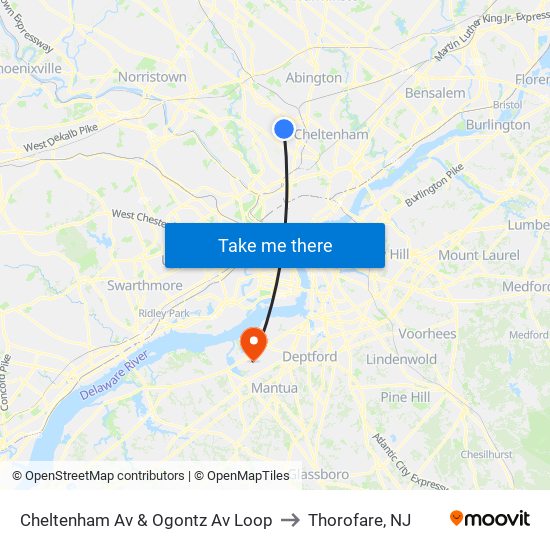 Cheltenham Av & Ogontz Av Loop to Thorofare, NJ map