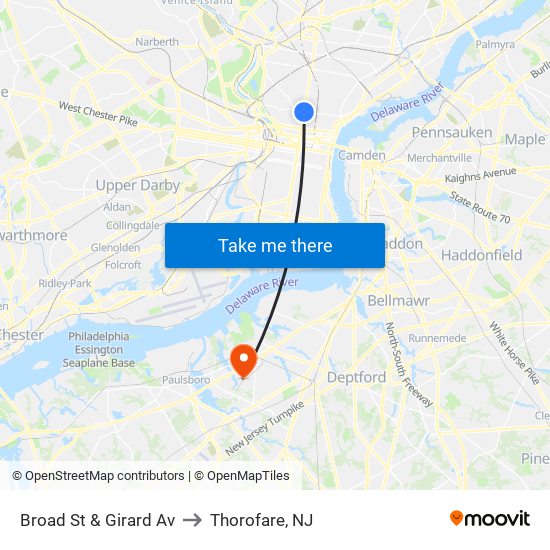 Broad St & Girard Av to Thorofare, NJ map