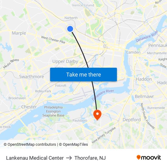Lankenau Medical Center to Thorofare, NJ map
