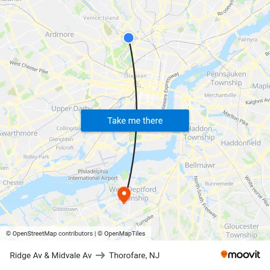 Ridge Av & Midvale Av to Thorofare, NJ map