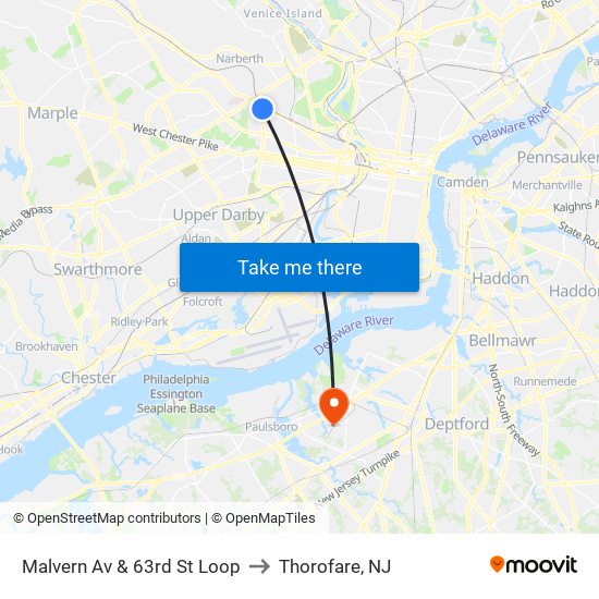 Malvern Av & 63rd St Loop to Thorofare, NJ map