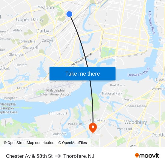 Chester Av & 58th St to Thorofare, NJ map