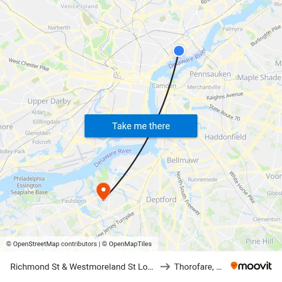 Richmond St & Westmoreland St Loop to Thorofare, NJ map