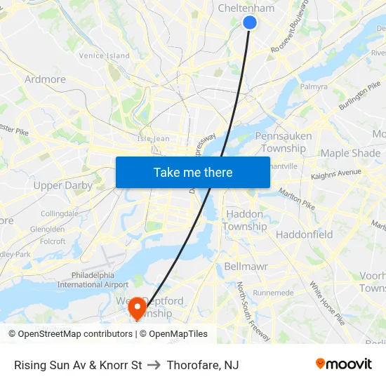 Rising Sun Av & Knorr St to Thorofare, NJ map