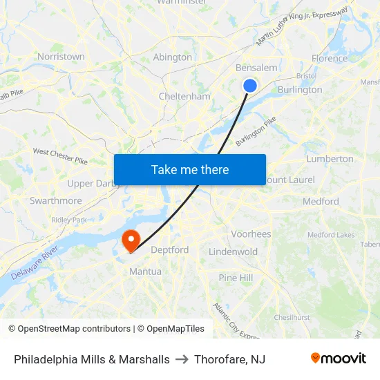 Philadelphia Mills & Marshalls to Thorofare, NJ map