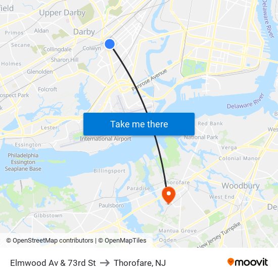 Elmwood Av & 73rd St to Thorofare, NJ map