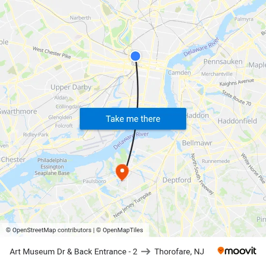 Art Museum Dr  & Back Entrance - 2 to Thorofare, NJ map