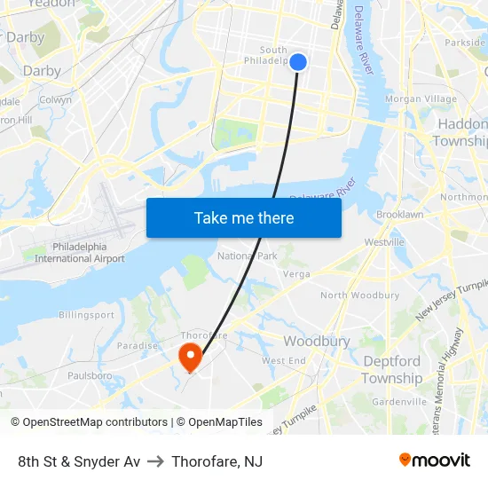 8th St & Snyder Av to Thorofare, NJ map