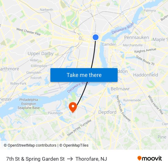 7th St & Spring Garden St to Thorofare, NJ map