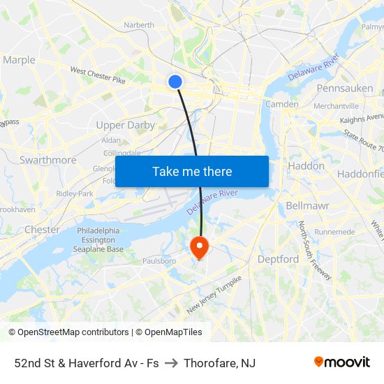 52nd St & Haverford Av - Fs to Thorofare, NJ map