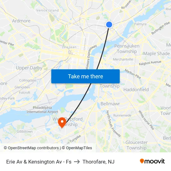 Erie Av & Kensington Av - Fs to Thorofare, NJ map