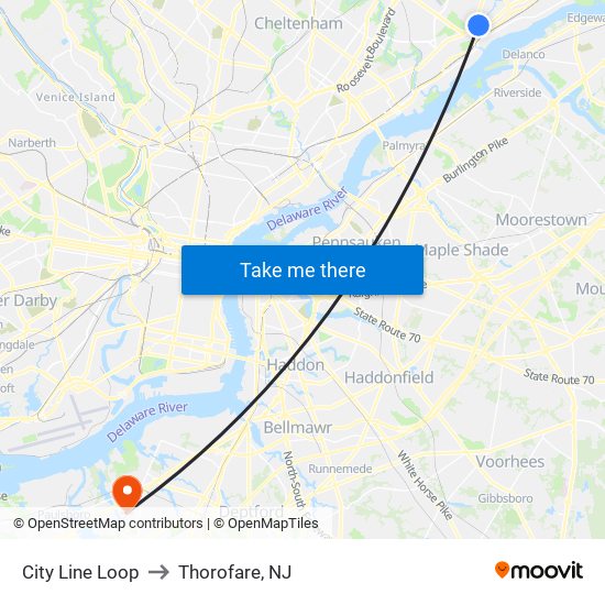 City Line Loop to Thorofare, NJ map
