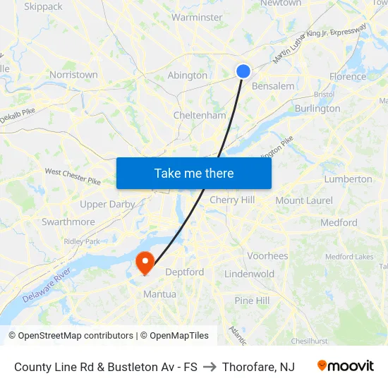 County Line Rd & Bustleton Av - FS to Thorofare, NJ map